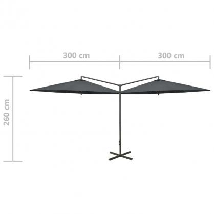 Dobbelt parasol med stlstang antracit 600 cm , hemmetshjarta.dk