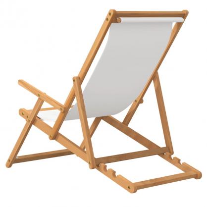 Sammenklappelig strandstol massiv teak creme hvid , hemmetshjarta.dk