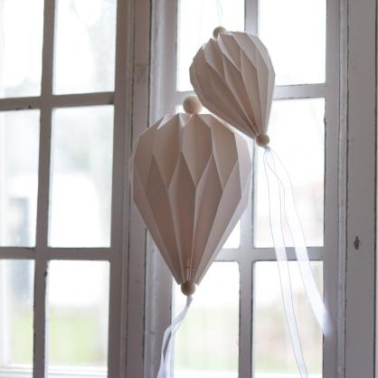 Papirballon med tygremser 60 cm - hvid , hemmetshjarta.dk