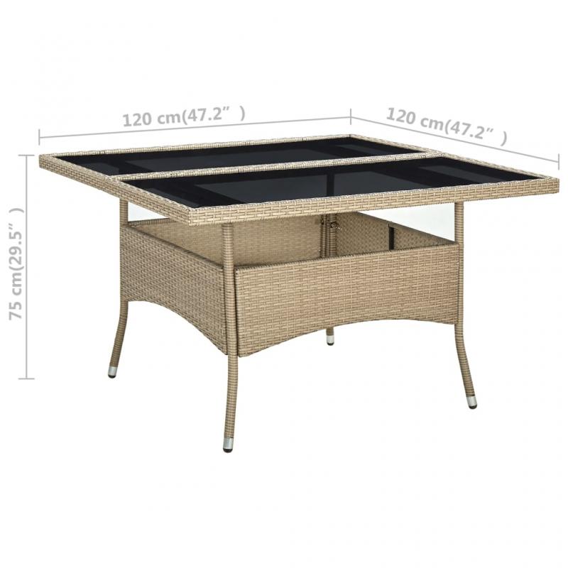 Spisebord til have 120x120x75 cm beige kunstrattan og glas , hemmetshjarta.dk