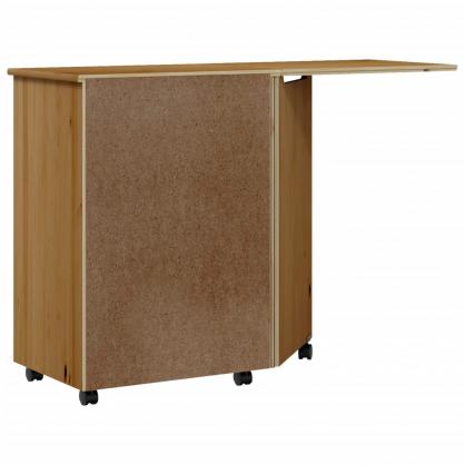 Skrivebord 105,5x39x74,5 cm p hjul med 7 skuffer honningbrunt massivt fyrretr , hemmetshjarta.dk