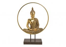 Dekoration Buddha XL guld i cirkel polyresin metal (B/H/D) 49x65x17cm , hemmetshjarta.dk
