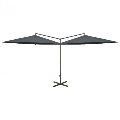 Dobbelt parasol med stlstang antracit 600 cm , hemmetshjarta.dk