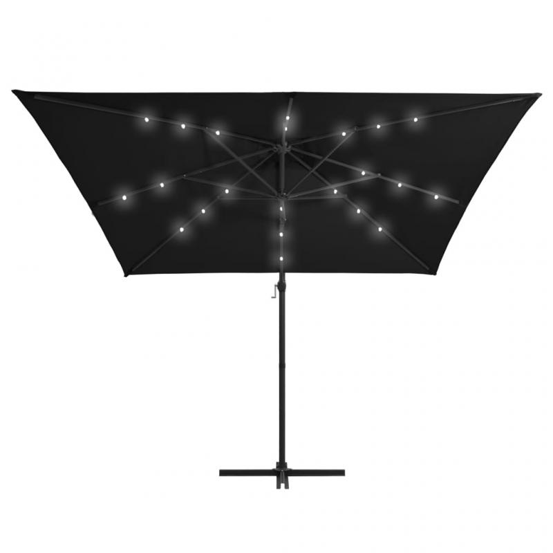 Frithngende parasol med stang og LED sort 250x250 cm , hemmetshjarta.dk