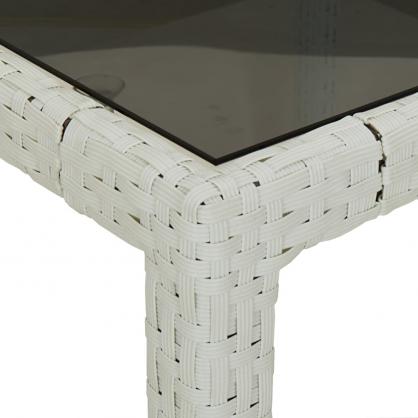 Spisebord til havehrdet glas 190x90x75 cm hvid og kunstrattan , hemmetshjarta.dk