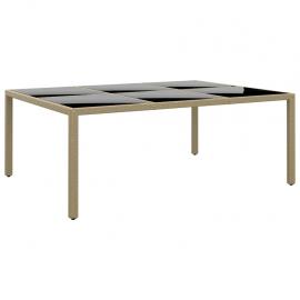 Spisebord til havehærdet glas 200x150x75 cm og syntetisk rattan beige , hemmetshjarta.dk