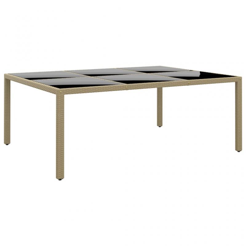 Spisebord til havehrdet glas 200x150x75 cm og syntetisk rattan beige , hemmetshjarta.dk