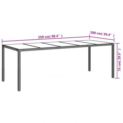 Spisebord til havehrdet glas 250x100x75 cm gr og kunstrattan , hemmetshjarta.dk