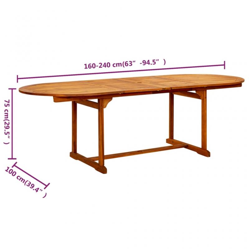 Spisebord til haven udtrkbart (160-240)x100x75 cm massivt akacietr , hemmetshjarta.dk