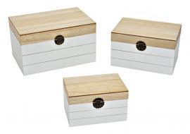Opbevaringsboks 3-pack træbeige hvid (B/H/D) 30x20x17 25x18x15 20x15x12 cm , hemmetshjarta.dk