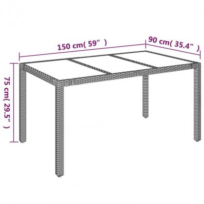 Spisebord til have med glasplade 150x90x75 cm gr kunstrattan , hemmetshjarta.dk