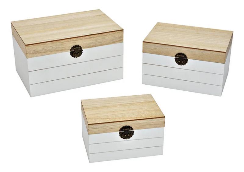 Opbevaringsboks 3-pack trbeige hvid (B/H/D) 30x20x17 25x18x15 20x15x12 cm , hemmetshjarta.dk