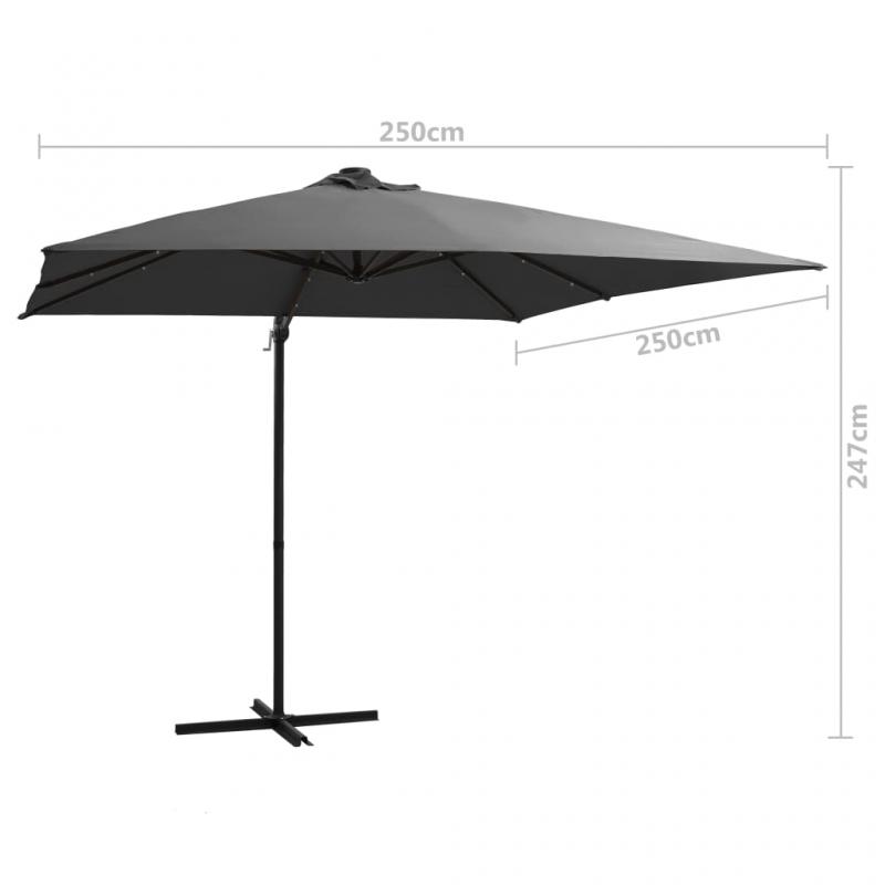 Frithngende parasol med stang og LED antracit 250x250 cm , hemmetshjarta.dk