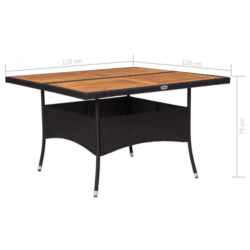Spisebord til have 120x120x75 cm sort kunstrattan og massiv akacie , hemmetshjarta.dk