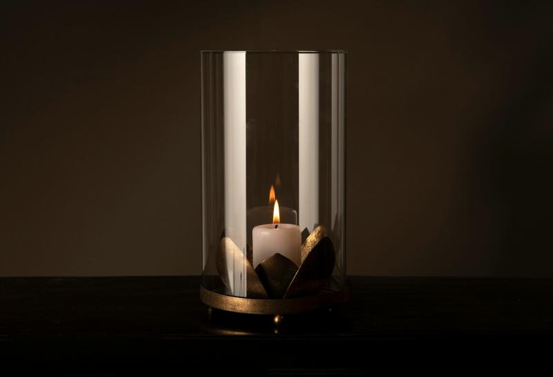 A Lot Dekoration - Lanterne Lyselygte Blomst Gyldenbrun 12,5x12,5x21cm , hemmetshjarta.dk
