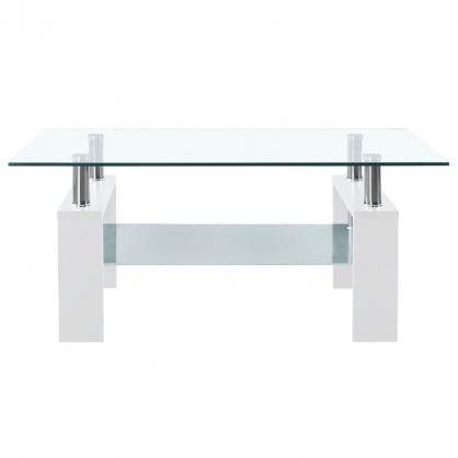 Sofabord 95x55x40 cm hvidt og gennemsigtigt hrdet glas , hemmetshjarta.dk