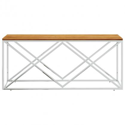 Sofabord rustfrit stl slv og massivt akacietr 110x45x45 cm , hemmetshjarta.dk