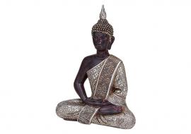 Dekoration Buddha sølv siddende polyresin (B/H/D) 22,5x29,5x11,5 cm , hemmetshjarta.dk