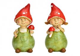 Havedekoration Gnome pige og dreng polyresin 2-pack (B/H/D) 8x17x7cm , hemmetshjarta.dk