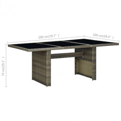 Spisebord til havehrdet glas 200x100x74 cm brun kunstrattan , hemmetshjarta.dk