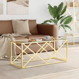 Sofabord rustfrit stål guld og hærdet glas 110x45x45 cm , hemmetshjarta.dk