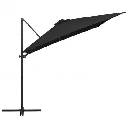 Frithngende parasol med stang og LED sort 250x250 cm , hemmetshjarta.dk