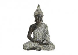 Dekoration Buddha grå siddende polyresin (B/H/D) 17x24x10 cm , hemmetshjarta.dk