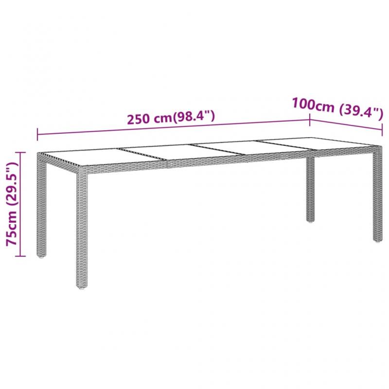 Spisebord til havehrdet glas 250x100x75 cm og syntetisk rattangr , hemmetshjarta.dk