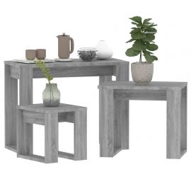 Sæt med 3 borde grå Sonoma-fremstillede træborde , hemmetshjarta.dk