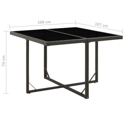 Spisebord til have med glasplade 109x107x74 cm sort kunstrattan , hemmetshjarta.dk