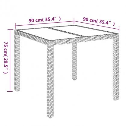 Spisebord til have med glasplade 90x90x75 cm gr syntetisk rattan , hemmetshjarta.dk