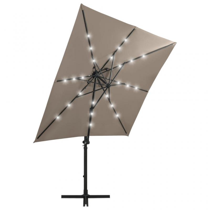 Frithngende parasol med stang og LED taupe 250 cm , hemmetshjarta.dk