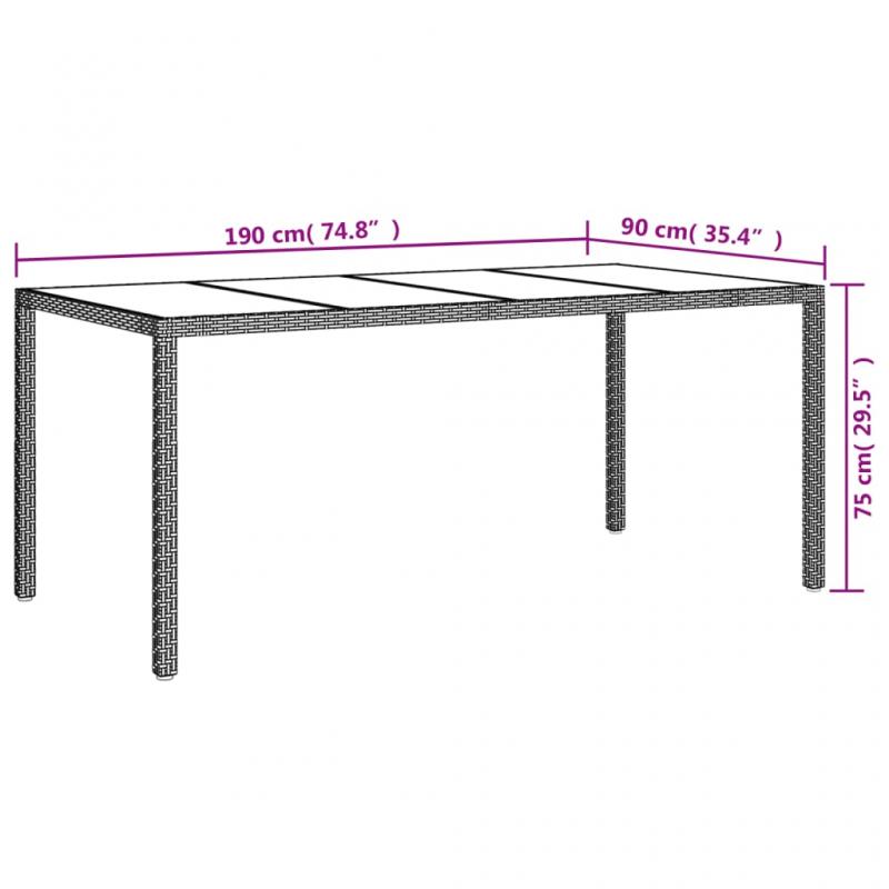 Spisebord til havehrdet glas 190x90x75 cm hvid og kunstrattan , hemmetshjarta.dk