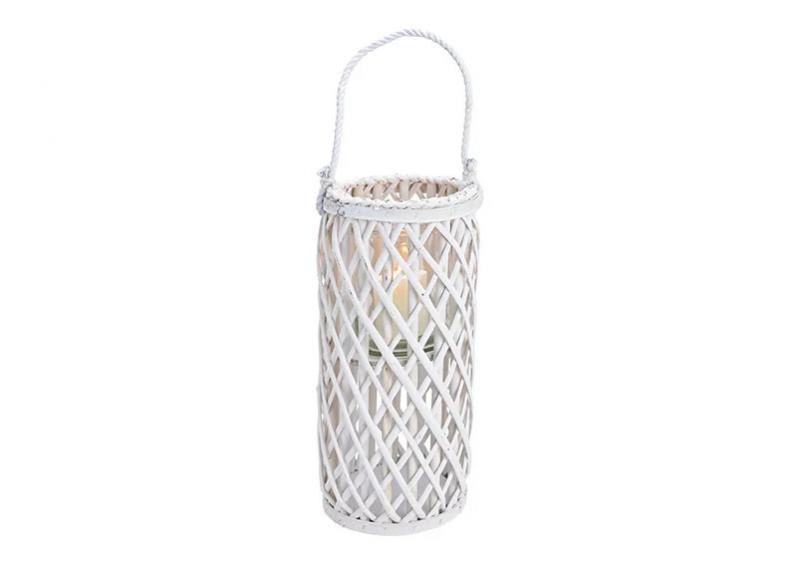 Lanterne flettet med glas af naturmateriale hvid (B/H/D) 18x40x18cm , hemmetshjarta.dk