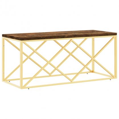 Sofabord rustfrit stl guld og massivt genbrugstr 110x45x45 cm , hemmetshjarta.dk