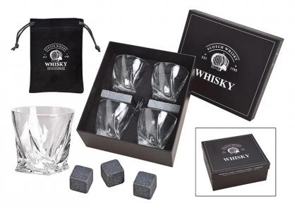 Luksus whiskyst 8 basaltsten 1 pose 4 glas (B/H/D) 24x12x27cm , hemmetshjarta.dk
