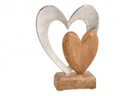 Dekorativt hjertemetal mangotræ sølvbrun (B/H/D) (B/H/D) 16x21x6cm , hemmetshjarta.dk