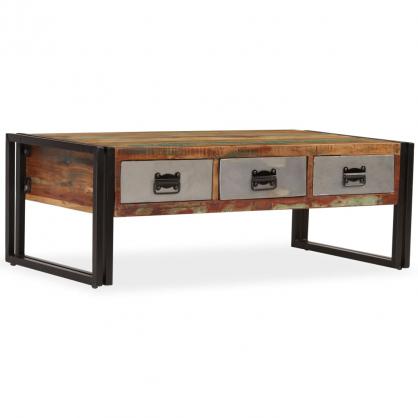 Sofabord 100x50x35 cm med 3 skuffer massivt genbrugstr , hemmetshjarta.dk