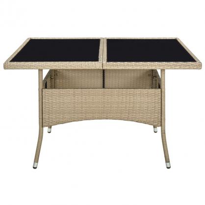 Spisebord til have 120x120x75 cm beige kunstrattan og glas , hemmetshjarta.dk