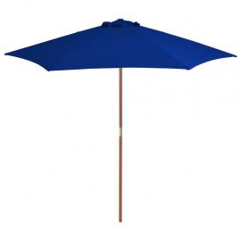 Parasol med træstang 270 cm blå , hemmetshjarta.dk
