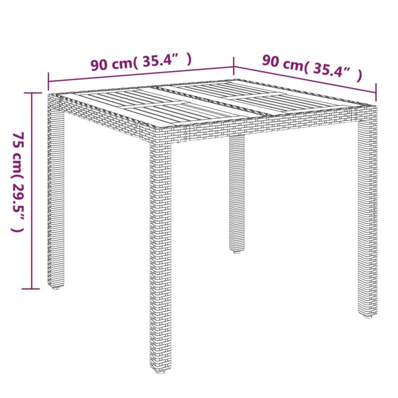 Spisebord til have 90x90x75 cm gr kunstrattan , hemmetshjarta.dk