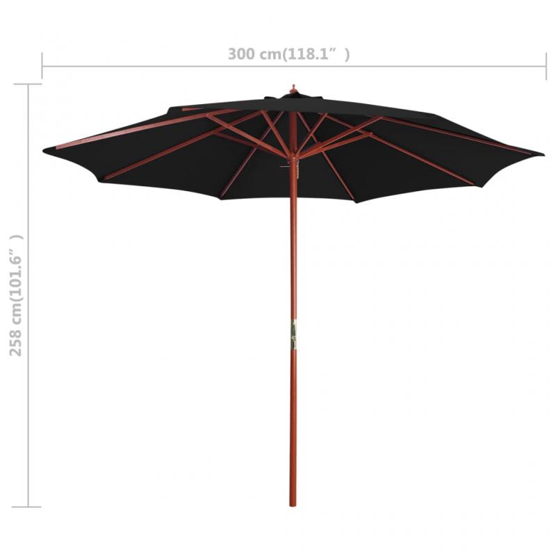 Parasol med trstang 300x258 cm sort , hemmetshjarta.dk