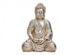 Dekoration Buddha sølv polyresin (B/H/D) 27x41x23cm , hemmetshjarta.dk