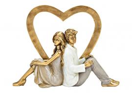Dekoration Kærlighedspar med hjerte polyresin guld, grå (B/H/D) 22x16x7cm , hemmetshjarta.dk