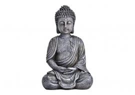 Dekoration Buddha grå siddende polyresin (B/H/D) 11x17x8cm , hemmetshjarta.dk