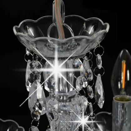 Lysekrone med krystalperler slv rund 5 x E14 , hemmetshjarta.dk