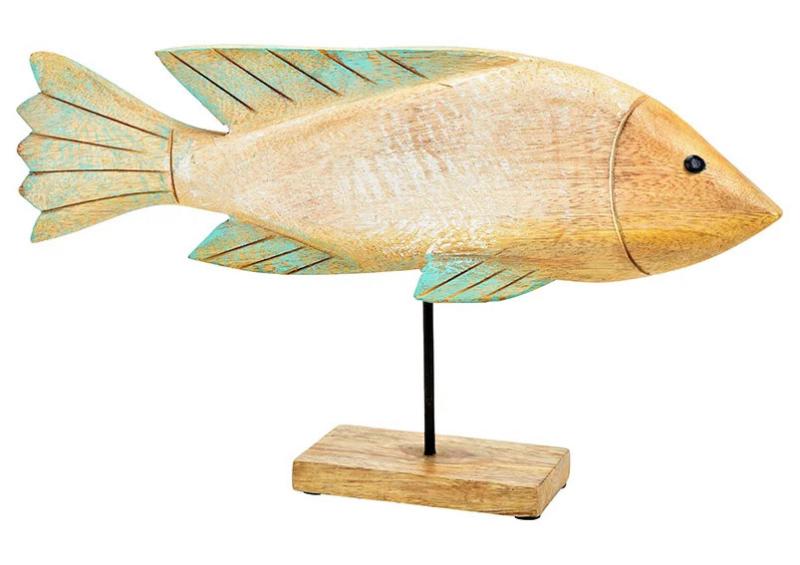 Maritim Dekoration fisk lavet af mangotr, grn (B/H/D) 40x22x7cm , hemmetshjarta.dk