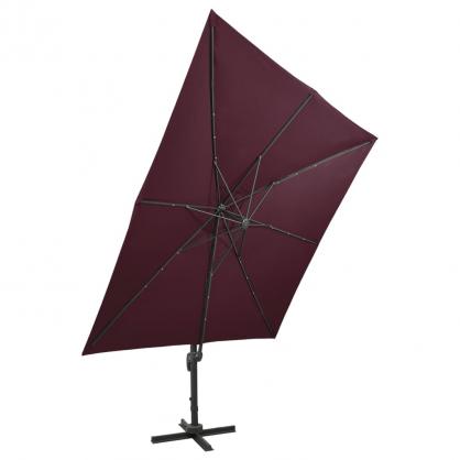 Frithngende parasol med stang og LED bordeaux 300 cm , hemmetshjarta.dk