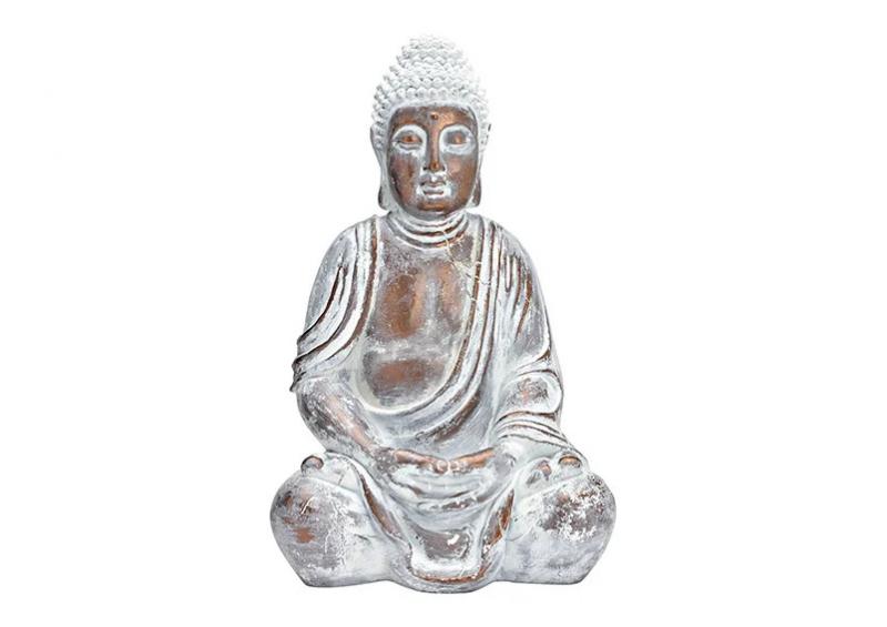Dekoration Buddha XL guld hvidt siddende polyresin (B/H/D) 32x52x25cm , hemmetshjarta.dk