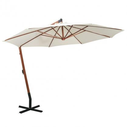 Frithngende parasol med trstang 350 cm hvid , hemmetshjarta.dk